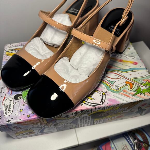 New Jeffrey Campbell Dollz Cap Toe Slingback Pumps Beige Black Buckle Sz 10 - Picture 3 of 8